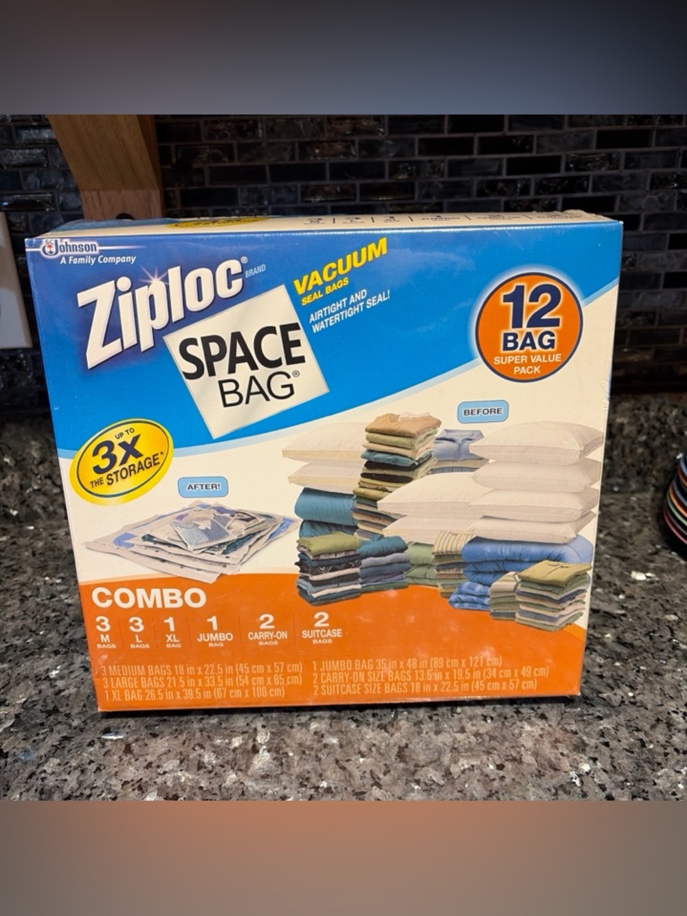 NEW Ziploc Space Bag Combo 12 Value Pack Vacuum Seal Air & Water Tight Storage